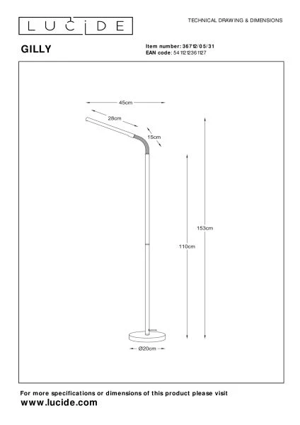 Lucide GILLY - Leeslamp - LED - 1x6W 2700K - Wit - technisch